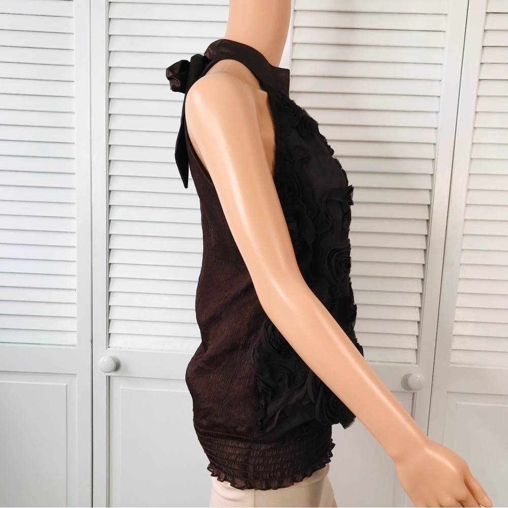 New HEART SOUL Brown Flower Halter Top Blouse Size Extra Large - Picture 3 of 8